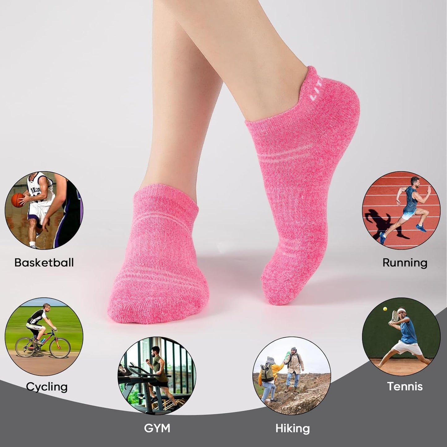 Womens Ankle Socks 6-Pairs Athletic Running Sport Socks with Cushioned Sole