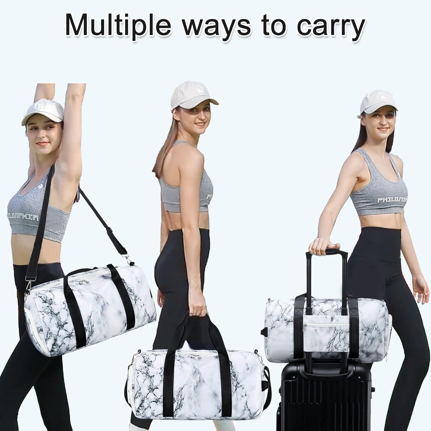 Sport Gym Duffle Travel Bag for Men Women Duffel with Shoe Compartment, Wet Pocket (Marble-White) 19.7"X9.5"X9.9"