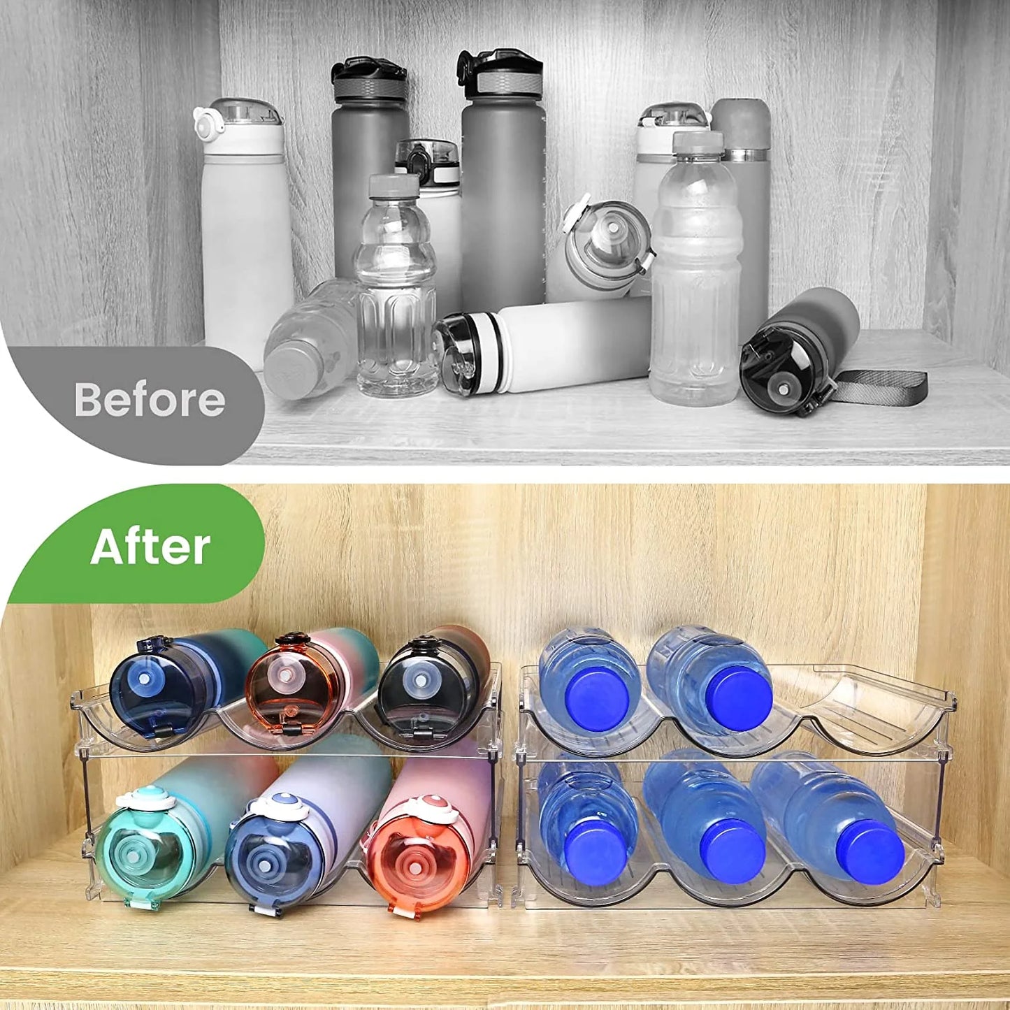 Say Goodbye to Clutter! π Check Out Our 2-Pack Stackable Water Bottle Organizer for Your Cabinet! Perfect for Keeping Your Hydration Essentials Neat and Tidy! π§π₯€ #Homeorganization #Waterbottlestorage