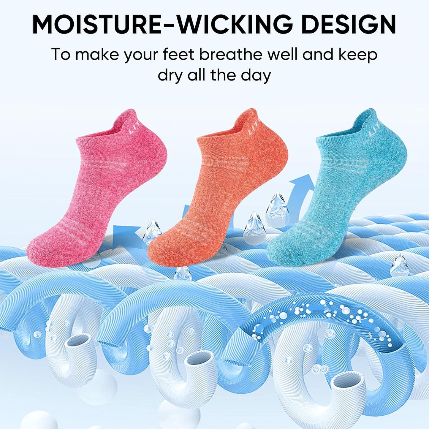 Womens Ankle Socks 6-Pairs Athletic Running Sport Socks with Cushioned Sole
