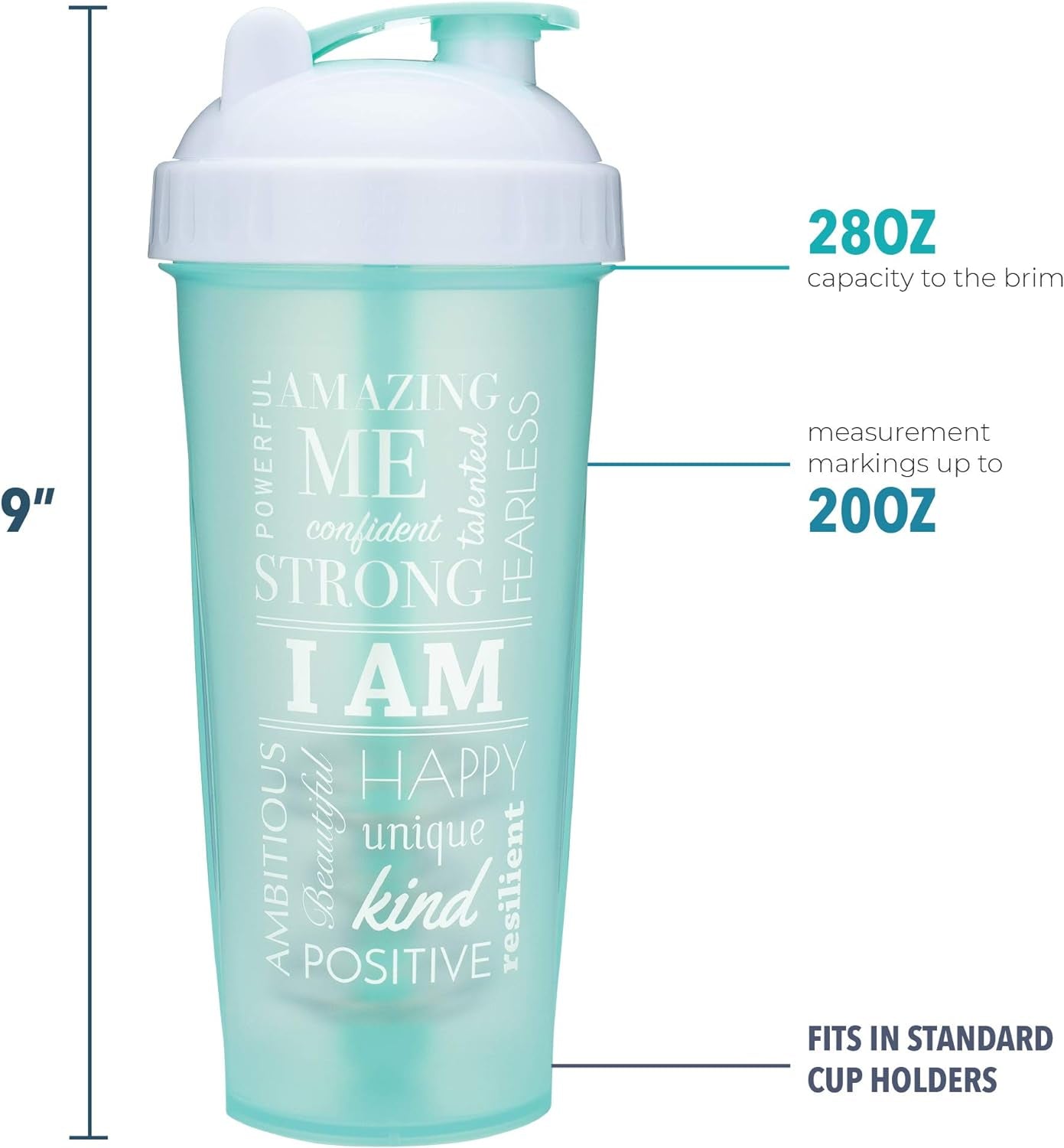 28-Ounce Shaker Bottle with Action-Rod Mixer | Shaker Cups with Motivational Quotes | Protein Shaker Bottle Is BPA Free and Dishwasher Safe | Mind over Matter - Black/Rose - 28Oz