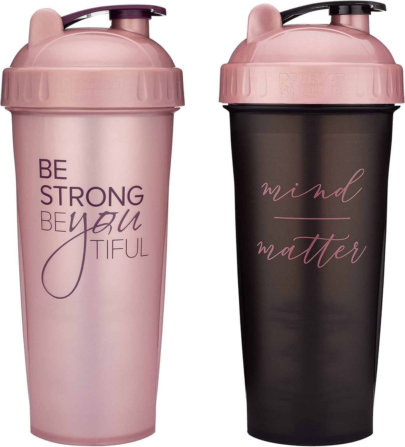 28-Ounce Shaker Bottle with Action-Rod Mixer | Shaker Cups with Motivational Quotes | Protein Shaker Bottle Is BPA Free and Dishwasher Safe | Two Pack - Beyoutiful & Mind over Matter