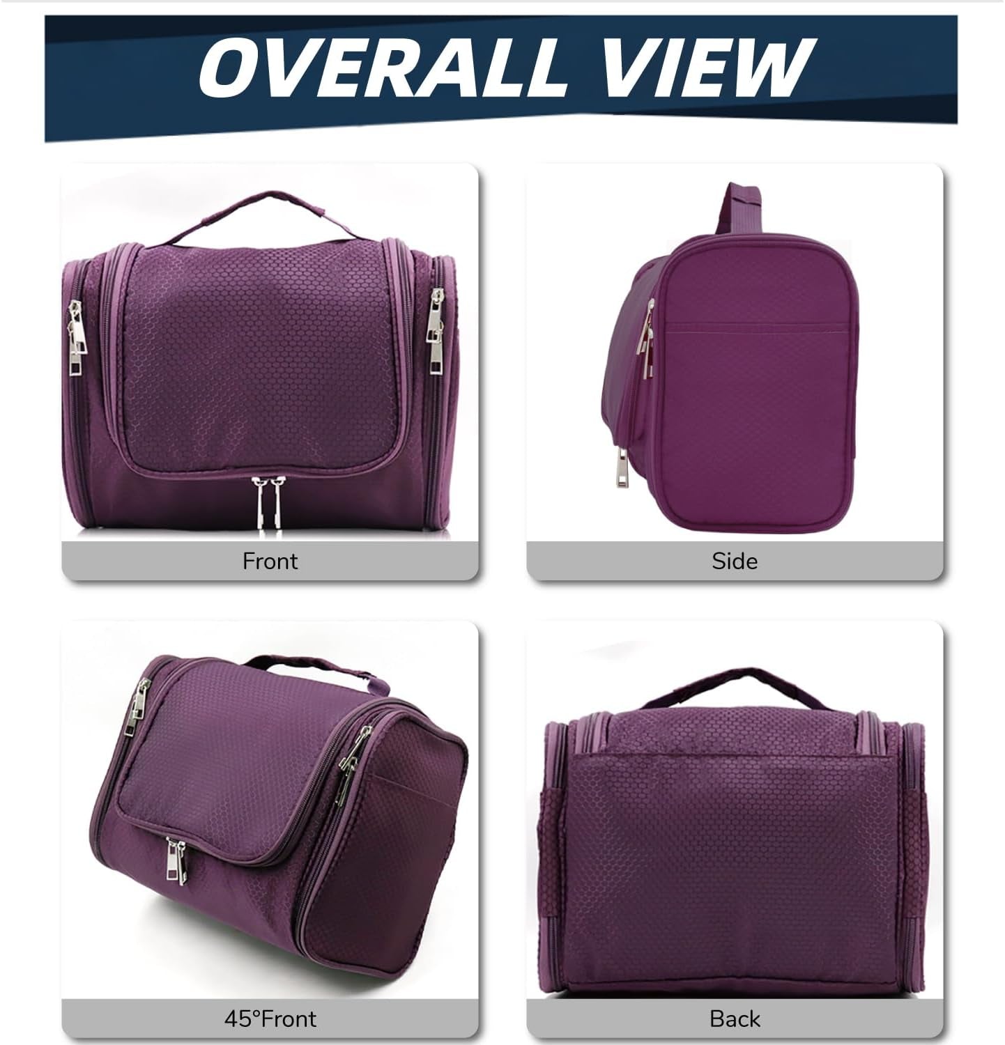 Large Capacity Toiletry Bag for Women and Men, Hanging Toiletry Organizer Cosmetics Makeup Bag, Water-Resistant Dopp Kit Shaving Bags for Full Sized Toiletries, Travel Essentials (Purple)