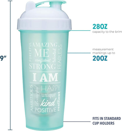 28-Ounce Shaker Bottle with Action-Rod Mixer | Shaker Cups with Motivational Quotes | Protein Shaker Bottle Is BPA Free and Dishwasher Safe | Mind over Matter - Black/Rose - 28Oz