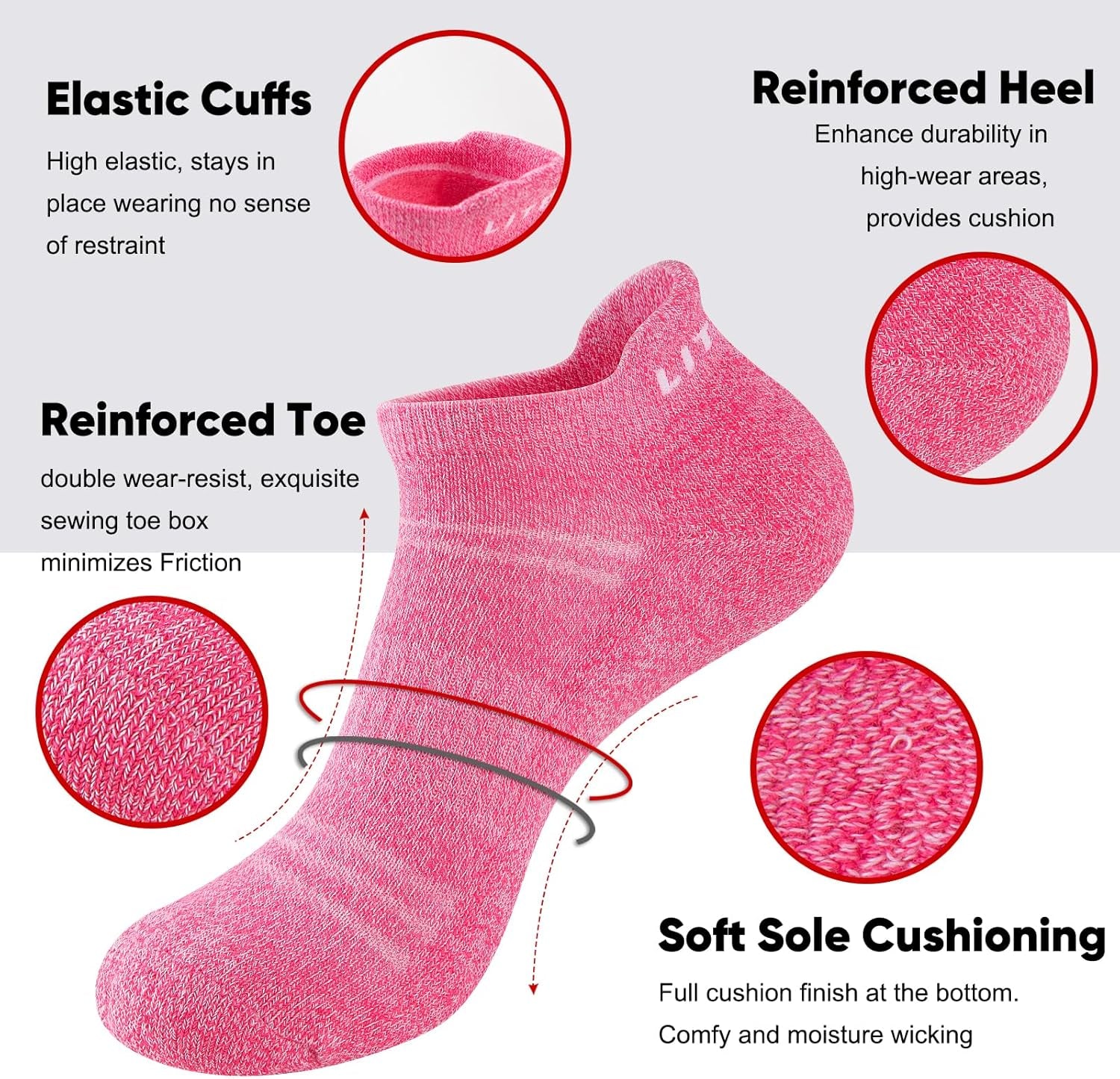 Womens Ankle Socks 6-Pairs Athletic Running Sport Socks with Cushioned Sole