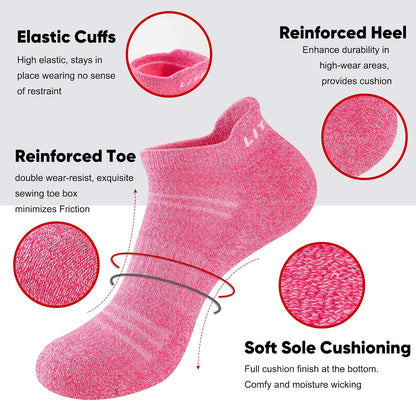 Womens Ankle Socks 6-Pairs Athletic Running Sport Socks with Cushioned Sole