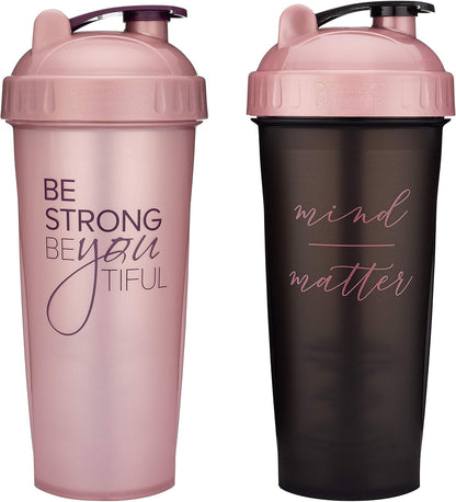 28-Ounce Shaker Bottle with Action-Rod Mixer | Shaker Cups with Motivational Quotes | Protein Shaker Bottle Is BPA Free and Dishwasher Safe | Two Pack - Beyoutiful & Mind over Matter
