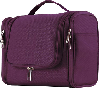 Large Capacity Toiletry Bag for Women and Men, Hanging Toiletry Organizer Cosmetics Makeup Bag, Water-Resistant Dopp Kit Shaving Bags for Full Sized Toiletries, Travel Essentials (Purple)