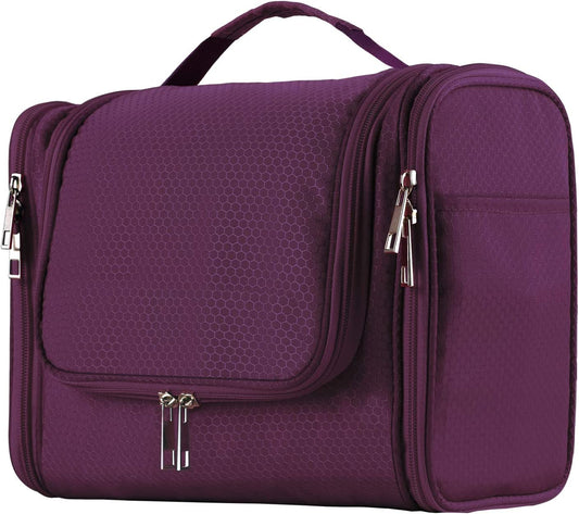 Large Capacity Toiletry Bag for Women and Men, Hanging Toiletry Organizer Cosmetics Makeup Bag, Water-Resistant Dopp Kit Shaving Bags for Full Sized Toiletries, Travel Essentials (Purple)